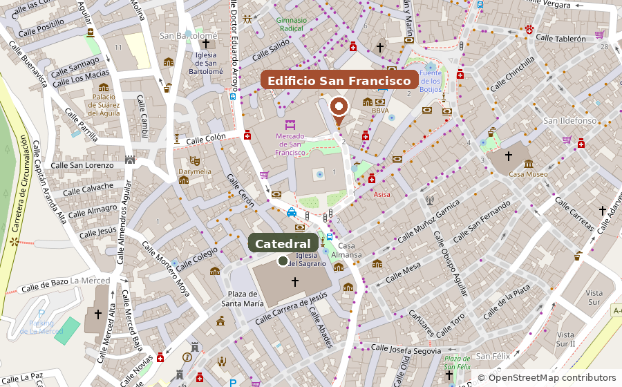 Mapa con la ubicación del Edificio San Francisco en Jaén